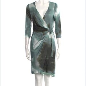 New DIANE VON FURSTENBERG WRAP‎ Watercolor blue olive DRESS 4 6 s Julian Two